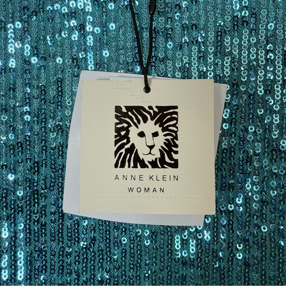 Anne Klein NWT Women’s Teal/Blue Green Short Sleeve Fully Sequined Top Size OX - Picture 6 of 15
